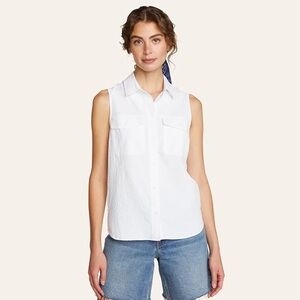 Eddie Bauer women’s small sleeveless mountain shirt white button down collar